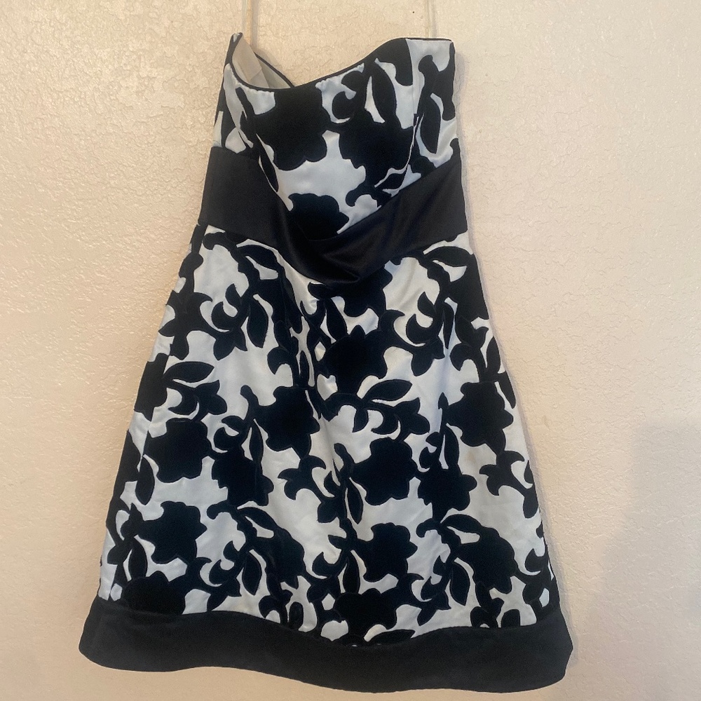 Strapless white with black velvet dress
